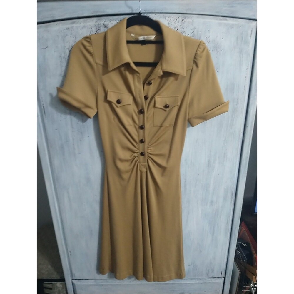 Diane Von Furstenberg 100% Wool Collared Knee Length Dress 4 Neutral Officey - Picture 2 of 9